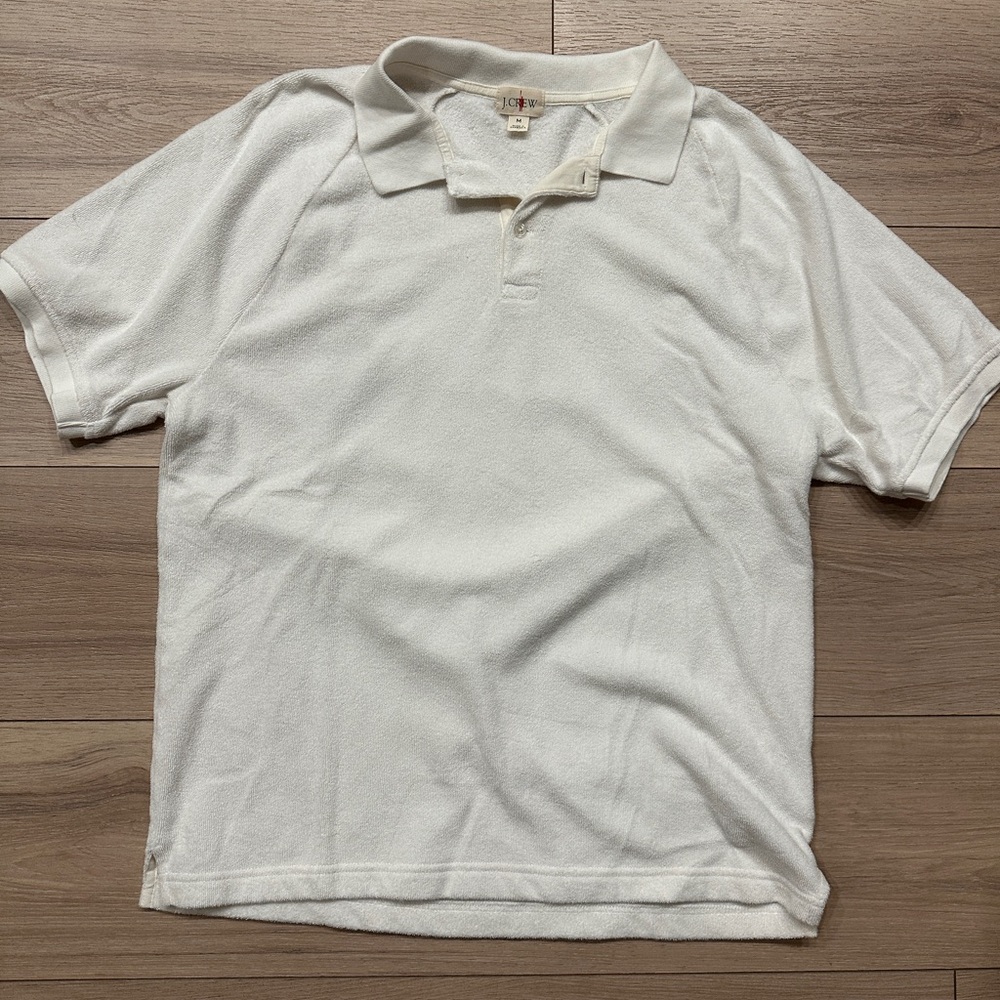 Jcrew Classic White Terry Cloth Polo Shirt